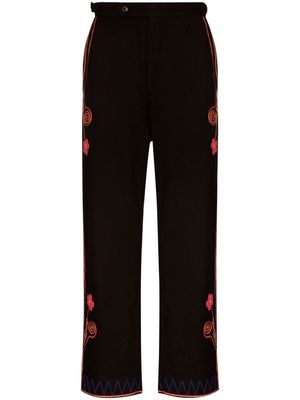 BODE floral-embroidered straight-leg trousers - Brown