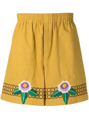 BODE floral-embroidered track shorts - Yellow