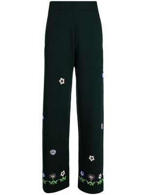 BODE floral-embroidered wool trousers - Green