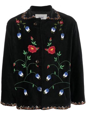 BODE floral embroidering cotton jacket - Black