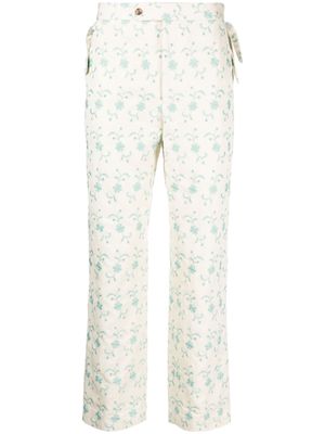 BODE floral-embroidery straight-leg trousers - Neutrals