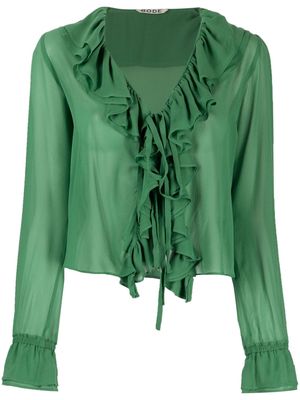 BODE Flounce ruffled sheer silk blouse - Green
