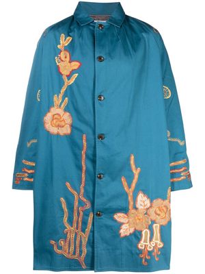 BODE flower-embroidered single-breasted coat - Blue