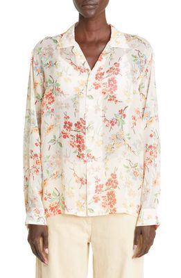 Bode Flowering Crabapple Sheer Long Sleeve Silk Button-Up Shirt in Multi