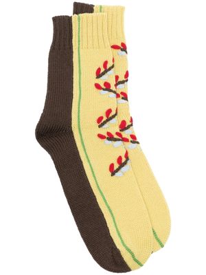 BODE foliage embroidered socks - Brown