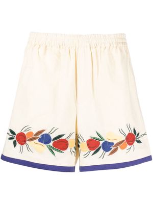 BODE Fruit Bunch appliqué linen-blend shorts - Neutrals