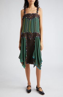 Bode Gem Jarvis Beaded Silk Flapper Dress in Emerald