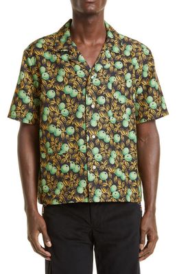 Bode Gooseberry Short Sleeve Cotton & Silk Button-Up Camp Shirt in Green Multi
