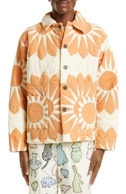 Bode Grand Daisy Quilted Workwear Jacket in Orange Multi