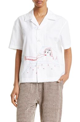 Bode His & Hers Embroidered Short Sleeve Button-Up Shirt in White Multi