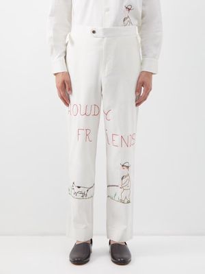Bode - Howdy Friends Embroidered Cotton Trousers - Mens - White