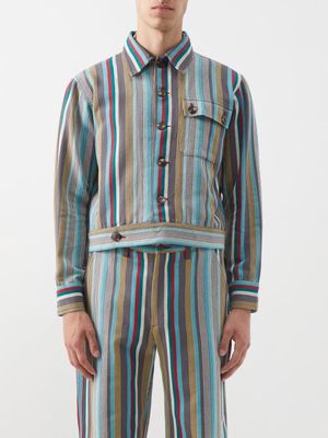 Bode - Kolkata Striped Cotton Jacket - Mens - Blue