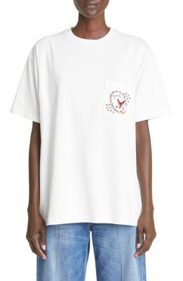 Bode Leafwing Embroidered Pocket Cotton T-Shirt in White