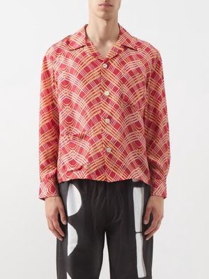 Bode - Lehariya Plaid-print Silk Crepe De Chine Shirt - Mens - Red