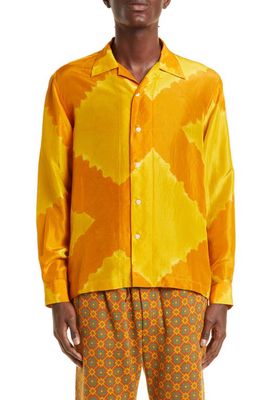 Bode Lehariya Wave Dye Silk Button-Up Shirt in Orange Multi