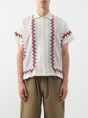 Bode - Loop Embroidered Cotton-mesh Shirt - Mens - White