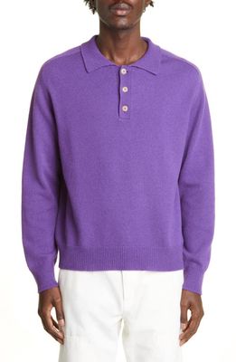 Bode Men's Cashmere Polo Sweater in Purple