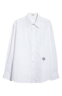 Bode Monogrammed Cotton Poplin Button-Up Shirt in White