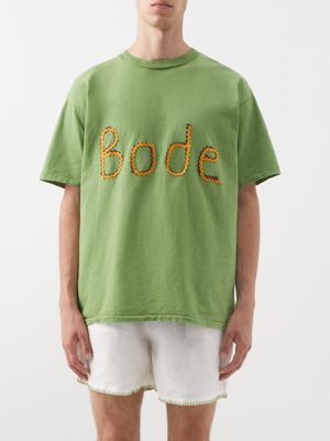 Bode - Namesake Rickrack-logo Cotton-jersey T-shirt - Mens - Green