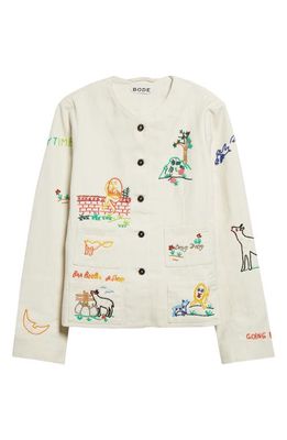 Bode Nursery Rhyme Beaded Cotton Jacket in Ecru Multi