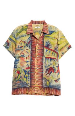 Bode Pampa Pony Short Sleeve Silk Button-Up Shirt in Green Hills