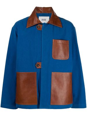 BODE panelled leather shirt jacket - Blue