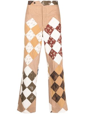 BODE patchwork straight-leg trousers - Brown