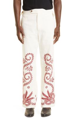 Bode Pilea Embroidered Side Tie Trousers in Red White
