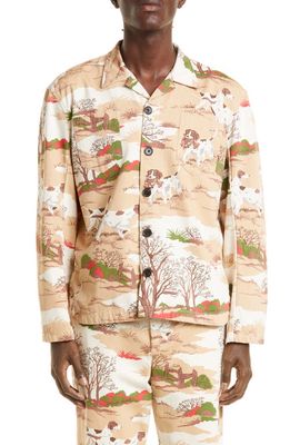 Bode Pointing Dog Button-Up Camp Shirt in Multi