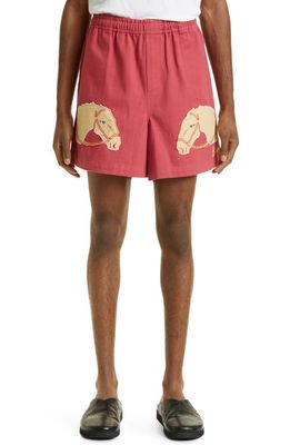 Bode Pony Appliqué Cotton Shorts in Pink