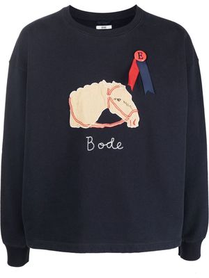 BODE Pony appliqué rosette detail sweatshirt - Blue