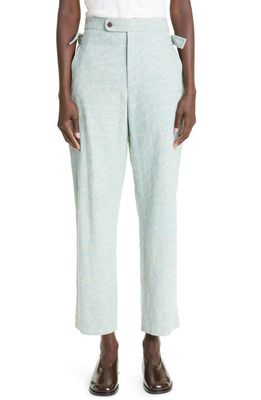 Bode Powder Signature Embroidered Bow Cotton & Linen Ankle Pants in Blue