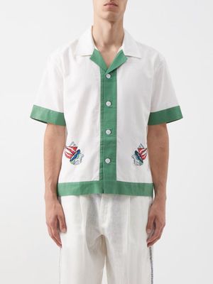 Bode - Primary Sailboat Embroidered Linen-blend Shirt - Mens - White