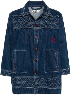 BODE Quincy motif-embroidered denim jacket - Blue