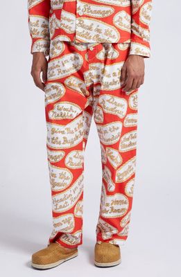 Bode Rodeo Slogans Print Lounge Pants in Red Multi