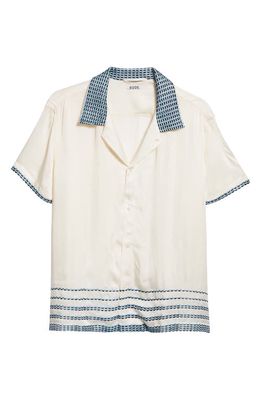 Bode Sellier Embroidered Silk Camp Shirt in Cream Blue