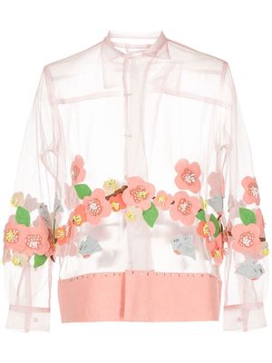 BODE sheer floral-appliqué shirt - Pink