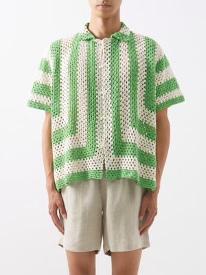 Bode - Striped Cotton-crochet Shirt - Mens - Green