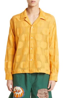 Bode Sunflower Lace Button-Up Shirt in Golden