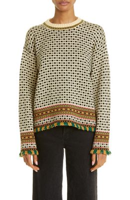 Bode Talsi Fringe Merino Wool Sweater in Multi Brown