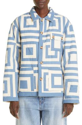 Bode White House Steps Quilted Reversible Jacket in Blue Cream