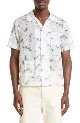 Bode Wiggley Short Sleeve Button-Up Camp Shirt in White Multi