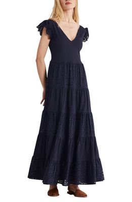 Boden Broderie Anglaise Mix Jersey Maxi Dress in Navy
