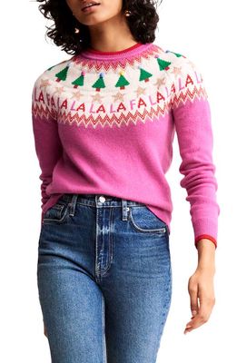 Boden Edie Holiday Fair Isle Crewneck Sweater in Vibrant Pink Fair Isle