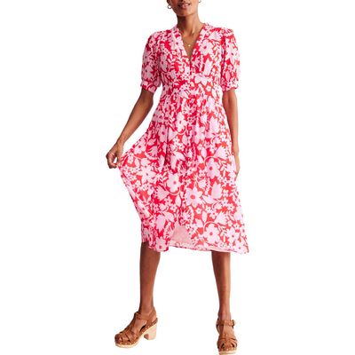 Boden Elsa Floral Print Midi Dress in Flame Scarlet Tulip Garden 