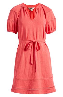Boden Embroidered Inset Fit & Flare Cotton Dress in Pop Peony