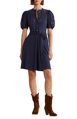 Boden Embroidered Jersey Shirtdress in Navy