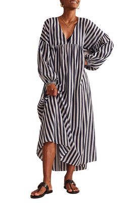 Boden Floral Empire Waist Long Sleeve Maxi Dress in Blue Ivory Stripe