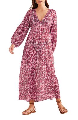 Boden Floral Empire Waist Long Sleeve Maxi Dress in Poinsettia Pansy Bloom