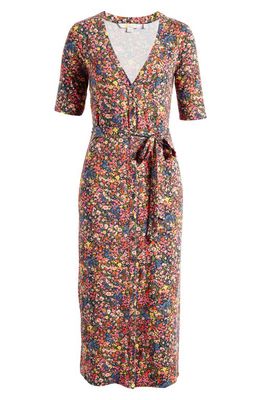 Boden Floral Print Jersey Midi Dress in Multi Gardenia Petal